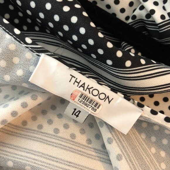 Thakoon Black & White Polka Dot Striped Midi Slip Dress Ruffle Hem Size 14 - Picture 3 of 4